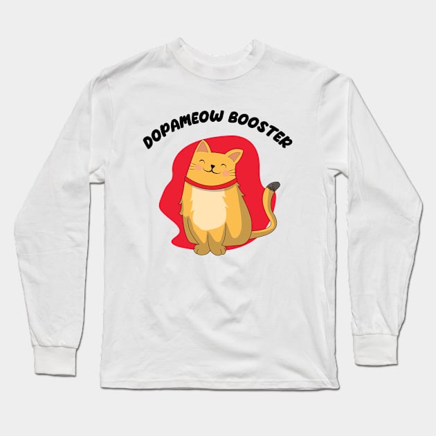 Dopameow Booster Funny Cute Cat. Novelty funny kitty design, for cat and pet parents - Yellow cat version Long Sleeve T-Shirt by Cool Teez